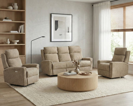 Mayfair 3 Seater + Armchair + Armchair Fabric Electric Recliner Sofa Set – Beige