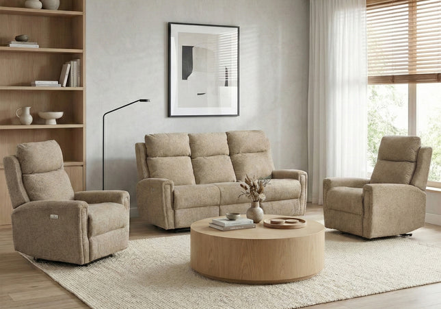Mayfair 3 Seater + Armchair + Armchair Fabric Electric Recliner Sofa Set – Beige