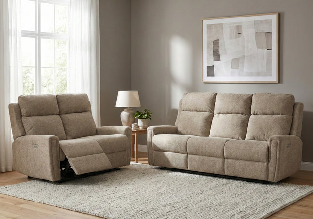 Mayfair 3 Seater + 2 Seater Fabric Electric Recliner Sofa Set – Beige