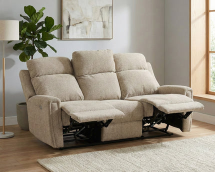 Mayfair 3 Seater Fabric Electric Recliner Sofa – Beige