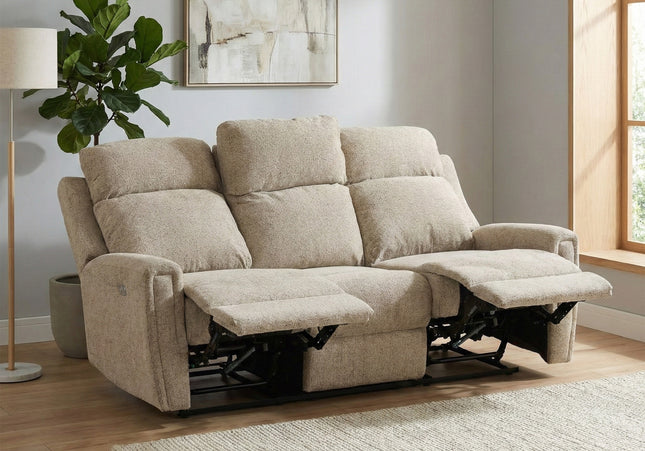 Mayfair 3 Seater Fabric Electric Recliner Sofa – Beige
