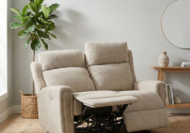 Mayfair 2 Seater Fabric Electric Recliner Sofa – Beige