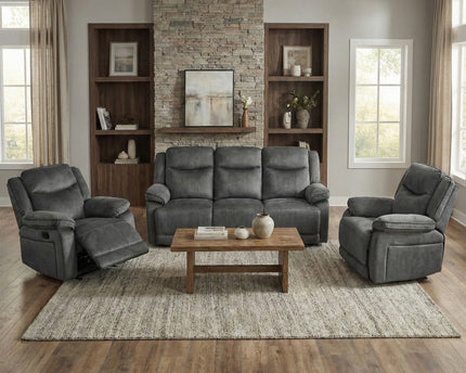 Clayton 3 Seater + Armchair + Armchair Manual Recliner Sofa Set – Grey