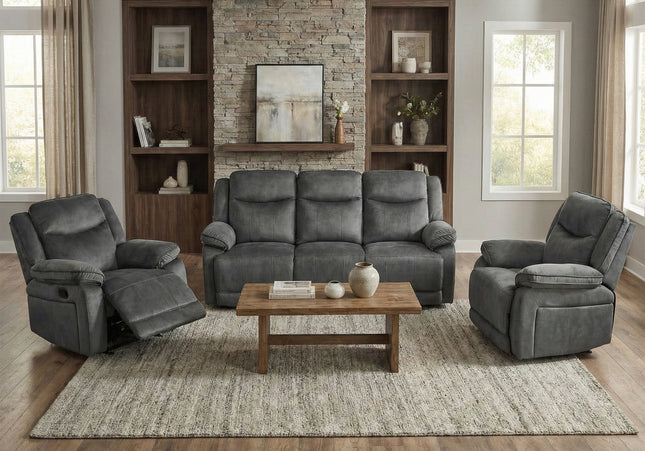 Clayton 3 Seater + Armchair + Armchair Manual Recliner Sofa Set – Grey