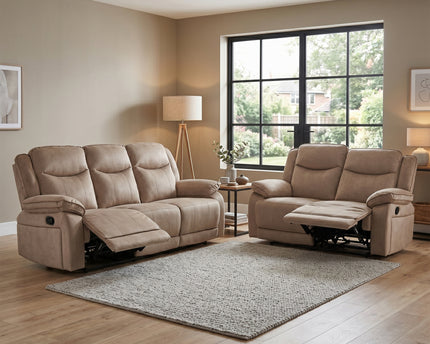 Clayton 3 Seater + 2 Seater Manual Recliner Sofa Set – Light Brown