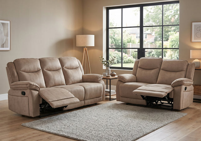 Clayton 3 Seater + 2 Seater Manual Recliner Sofa Set – Light Brown