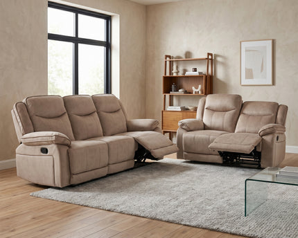 Clayton 3 Seater + 2 Seater Manual Recliner Sofa Set – Light Brown