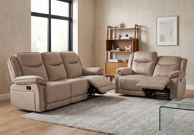 Clayton 3 Seater + 2 Seater Manual Recliner Sofa Set – Light Brown