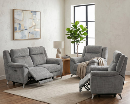 Monroe 3 Seater + Armchair + Armchair Fabric Electric Recliner Sofa Set – Ash