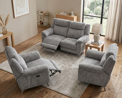Monroe 3 Seater + Armchair + Armchair Fabric Electric Recliner Sofa Set – Ash