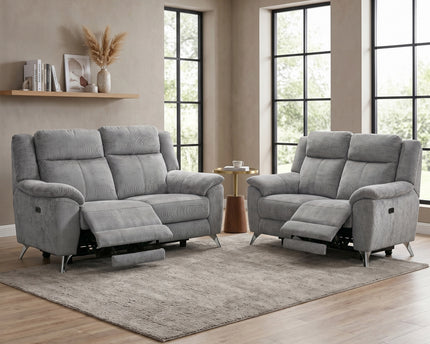 Monroe 3 Seater + 2 Seater Fabric Electric Recliner Sofa Set – Ash