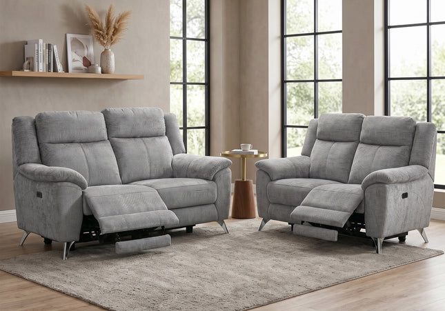 Monroe 3 Seater + 2 Seater Fabric Electric Recliner Sofa Set – Ash