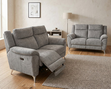 Monroe 3 Seater + 2 Seater Fabric Electric Recliner Sofa Set – Ash