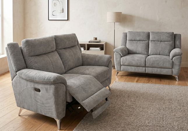 Monroe 3 Seater + 2 Seater Fabric Electric Recliner Sofa Set – Ash