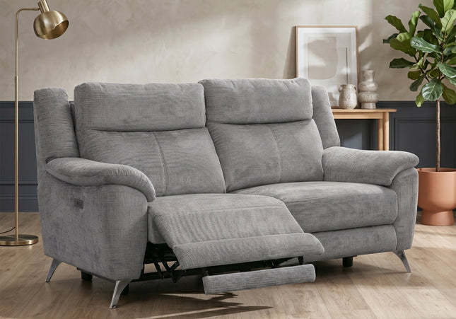 Monroe 3 Seater + 2 Seater Fabric Electric Recliner Sofa Set – Ash