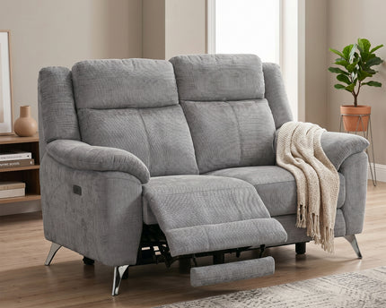 Monroe 3 Seater + 2 Seater Fabric Electric Recliner Sofa Set – Ash