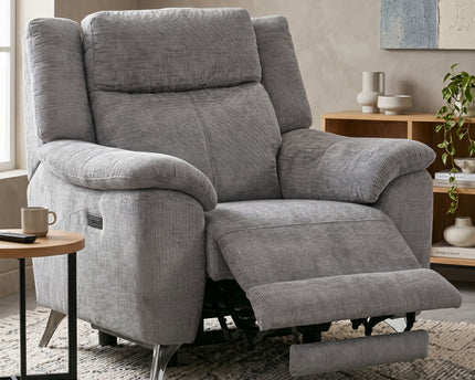 Monroe 3 Seater + Armchair + Armchair Fabric Electric Recliner Sofa Set – Ash