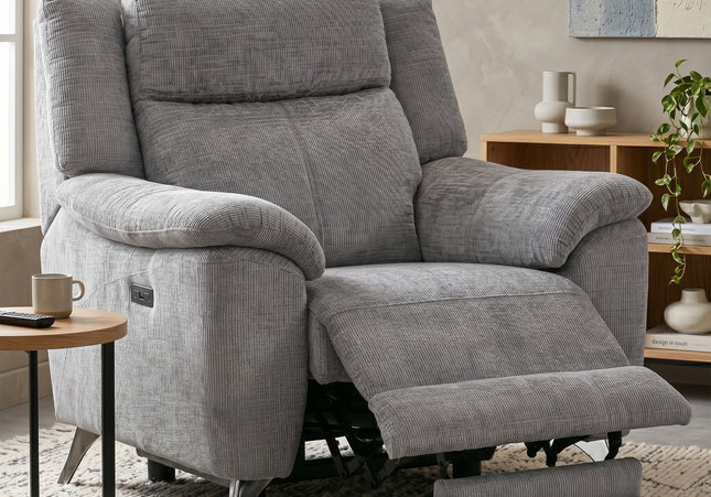 Monroe 3 Seater + Armchair + Armchair Fabric Electric Recliner Sofa Set – Ash