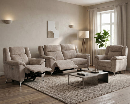 Monroe 3 Seater + Armchair + Armchair Fabric Electric Recliner Sofa Set – Fossil