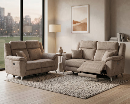Monroe 3 Seater + 2 Seater Fabric Electric Recliner Sofa Set – Fossil