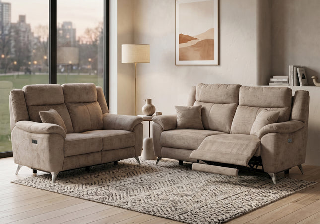 Monroe 3 Seater + 2 Seater Fabric Electric Recliner Sofa Set – Fossil