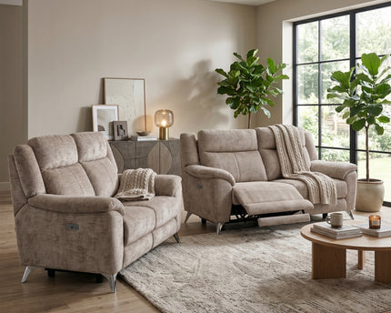 Monroe 3 Seater + 2 Seater Fabric Electric Recliner Sofa Set – Fossil