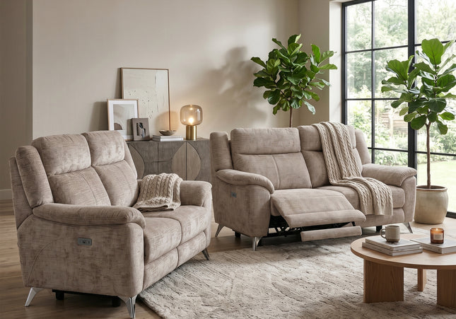 Monroe 3 Seater + 2 Seater Fabric Electric Recliner Sofa Set – Fossil