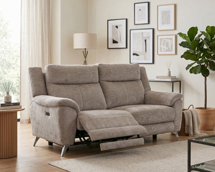Monroe 3 Seater + 2 Seater Fabric Electric Recliner Sofa Set – Fossil