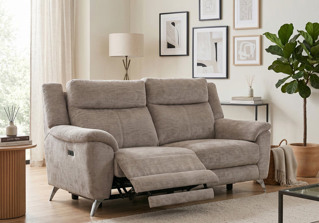 Monroe 3 Seater + 2 Seater Fabric Electric Recliner Sofa Set – Fossil