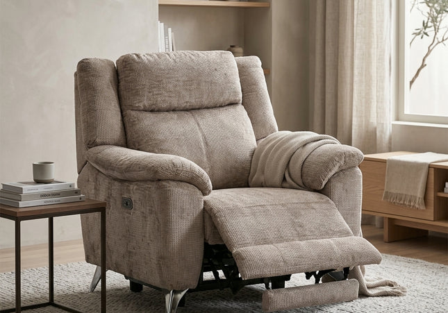 Monroe 3 Seater + Armchair + Armchair Fabric Electric Recliner Sofa Set – Fossil
