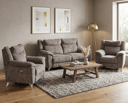 Monroe 3 Seater + Armchair + Armchair Fabric Electric Recliner Sofa Set – Stone