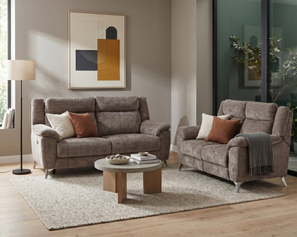 Monroe 3 Seater + 2 Seater Fabric Electric Recliner Sofa Set – Stone