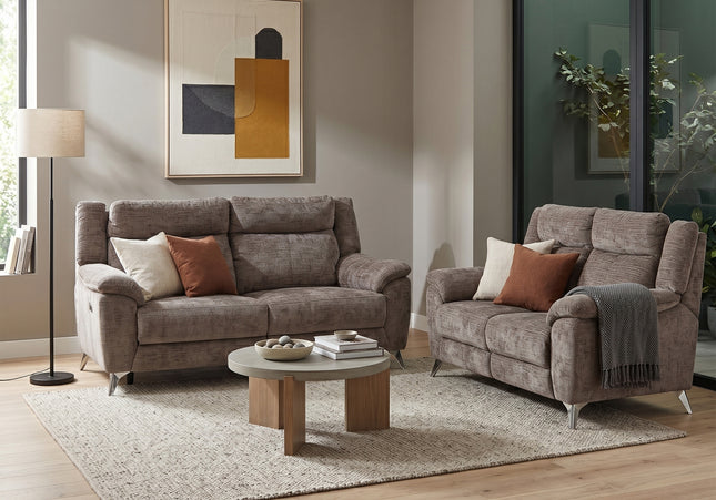 Monroe 3 Seater + 2 Seater Fabric Electric Recliner Sofa Set – Stone