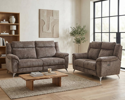 Monroe 3 Seater + 2 Seater Fabric Electric Recliner Sofa Set – Stone