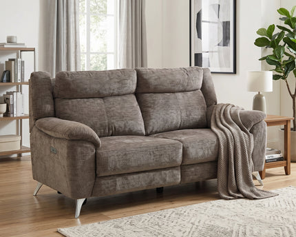 Monroe 3 Seater Fabric Electric Recliner Sofa – Stone