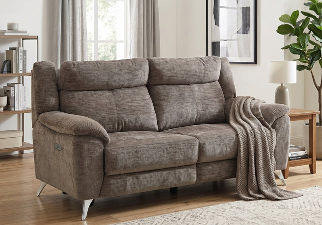 Monroe 3 Seater Fabric Electric Recliner Sofa – Stone