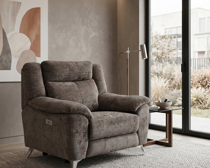 Monroe Fabric Electric Recliner Armchair – Stone
