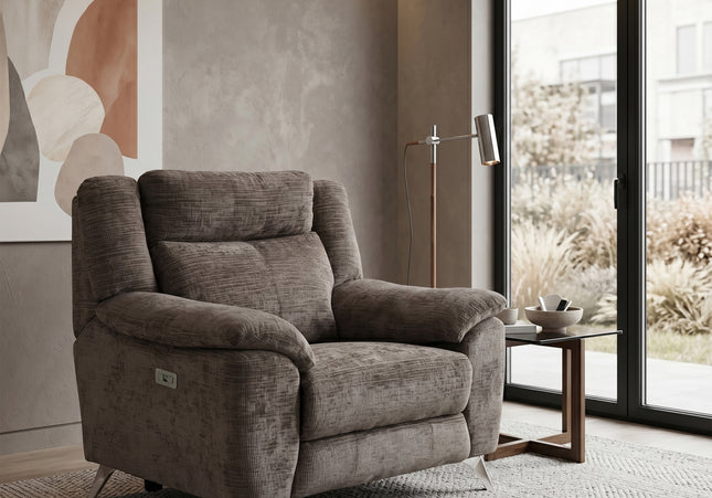 Monroe Fabric Electric Recliner Armchair – Stone