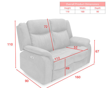 Darlington 3 Seater + 2 Seater Fabric Power Recliner Sofa Set – Grey