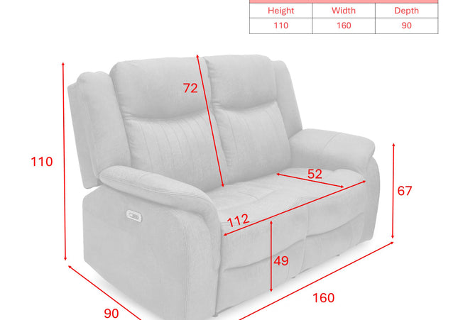 Darlington 2 Seater Fabric Power Recliner Sofa – Tan