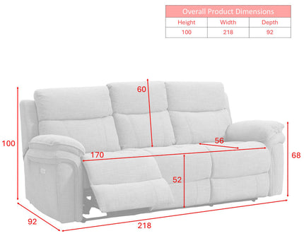 Harrow 3 Seater + 2 Seater Fabric Electric Recliner Sofa Set – Dark Grey