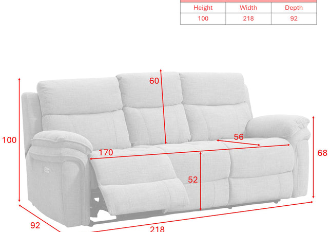 Harrow 3 Seater Fabric Electric Recliner Sofa – Dark Grey