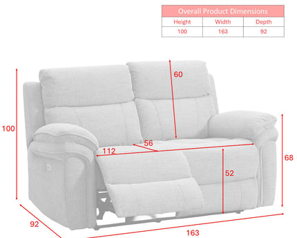 Harrow 2 Seater Fabric Electric Recliner Sofa – Light Grey
