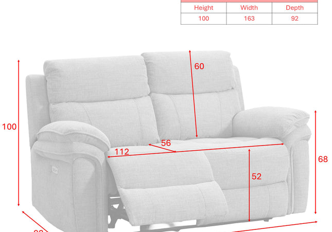Harrow 2 Seater Fabric Electric Recliner Sofa – Dark Grey