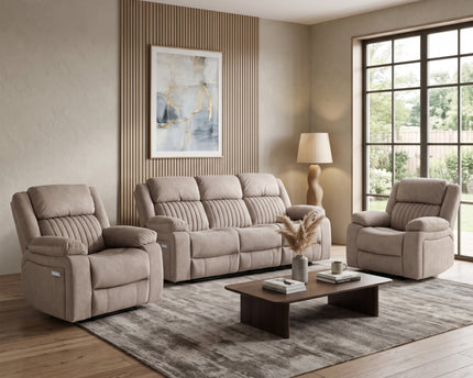 Morgan 3 Seater + Armchair + Armchair Electric Recliner Sofa Set – Taupe