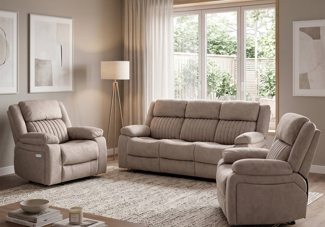 Morgan 3 Seater + Armchair + Armchair Electric Recliner Sofa Set – Taupe