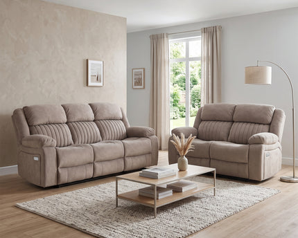 Morgan 3 Seater + 2 Seater Electric Recliner Sofa Set – Taupe