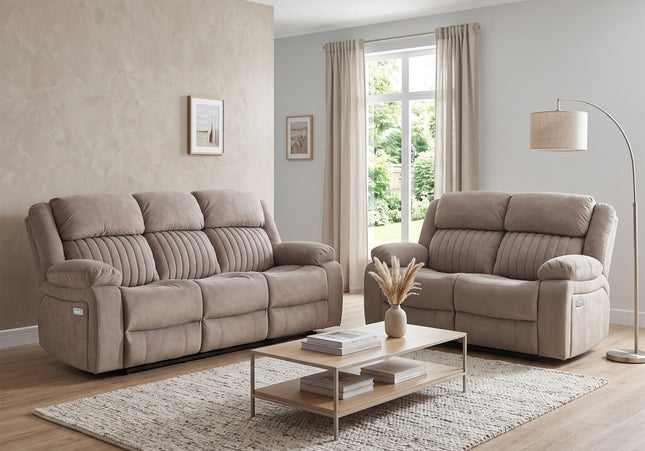 Morgan 3 Seater + 2 Seater Electric Recliner Sofa Set – Taupe