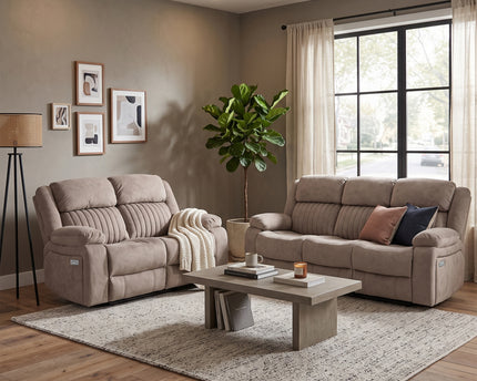 Morgan 3 Seater + 2 Seater Electric Recliner Sofa Set – Taupe