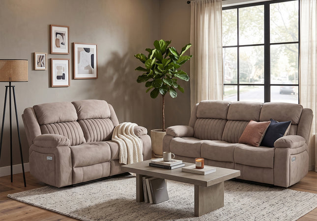 Morgan 3 Seater + 2 Seater Electric Recliner Sofa Set – Taupe